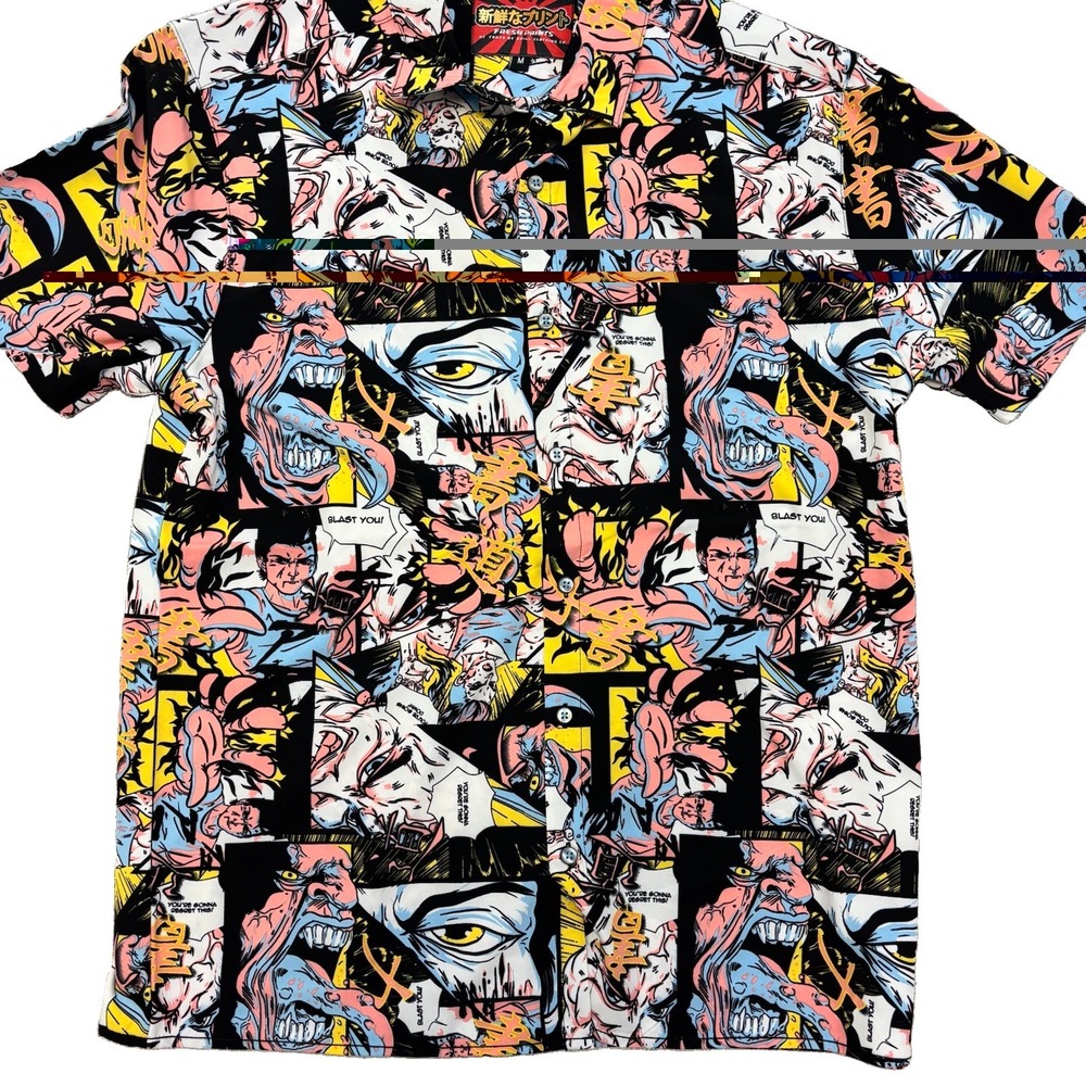 Fresh Prints L Tokyo Comic Print Anime Cartoon Graphic Button-Up Shirt Sz M
